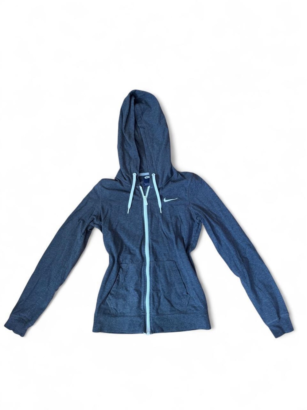 Nike Women's Charcoal Grey Hooded Zip-Up with White Accents
